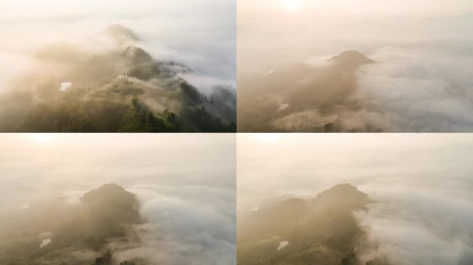 唯美意境山间云雾缭绕云海涌动航拍素材