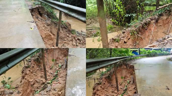 农村强降雨地陷道路塌方土方崩塌公路滑坡