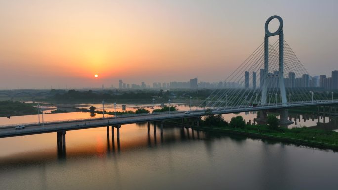 咸阳市渭城桥日出航拍