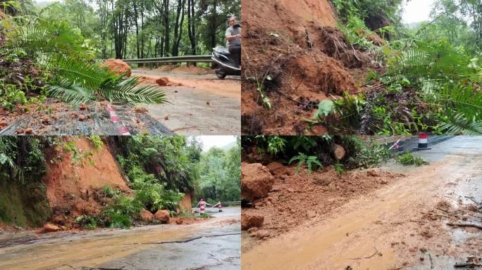 雨水灾山体滑坡冲毁道路塌方强降雨土方崩塌