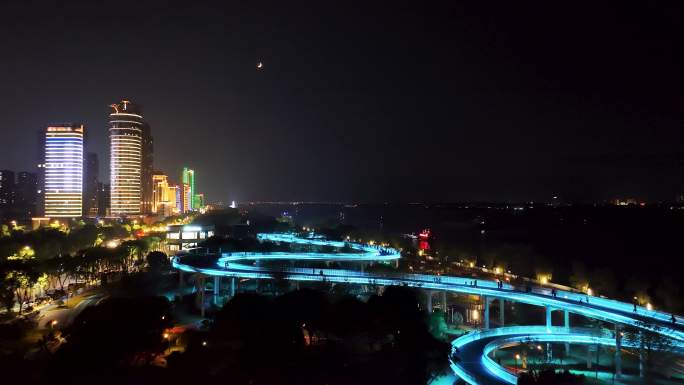 江西九江长江国家文化公园夜景航拍