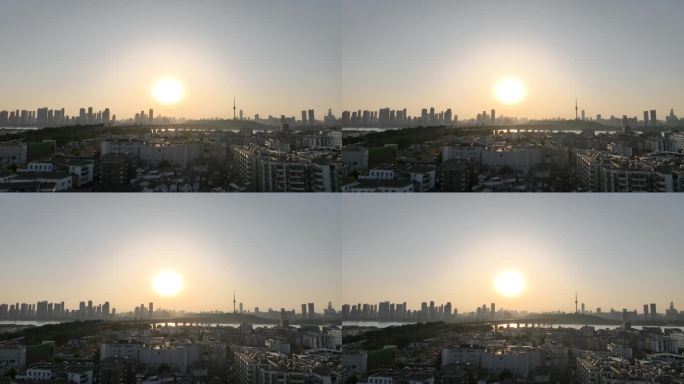 武汉城市日落航拍长江日落阳光风景建筑风光