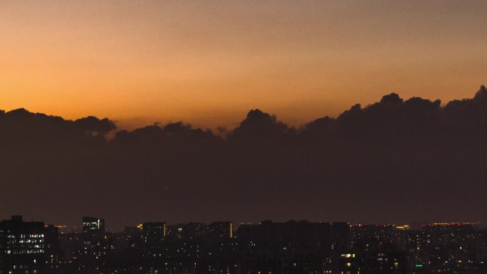 城市傍晚夕阳晚霞云彩移动延时摄影