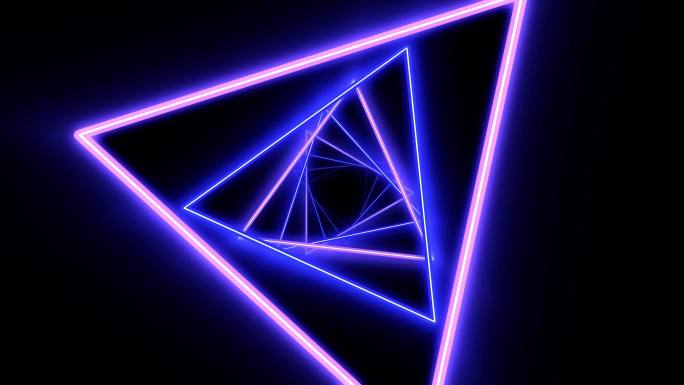 4K霓虹几何三角形线框前冲空间背景