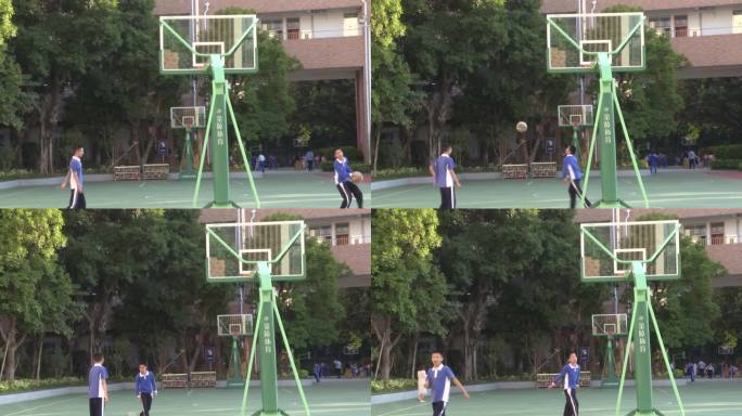 学校篮球场 打篮球 小学生