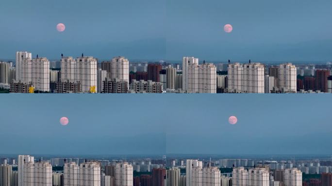 城市空镜满月圆月月升
