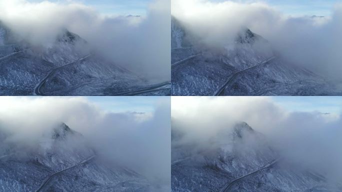 航拍川西雪山巴郎山美丽风景高原地貌