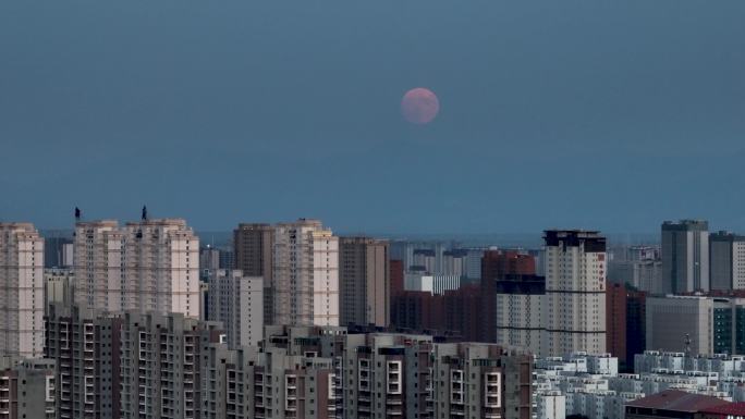 城市空镜满月圆月月升