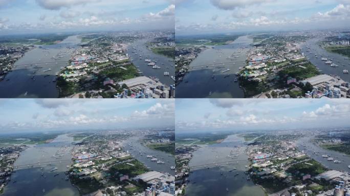 4K城市航拍 河流运输  国外城市 风景