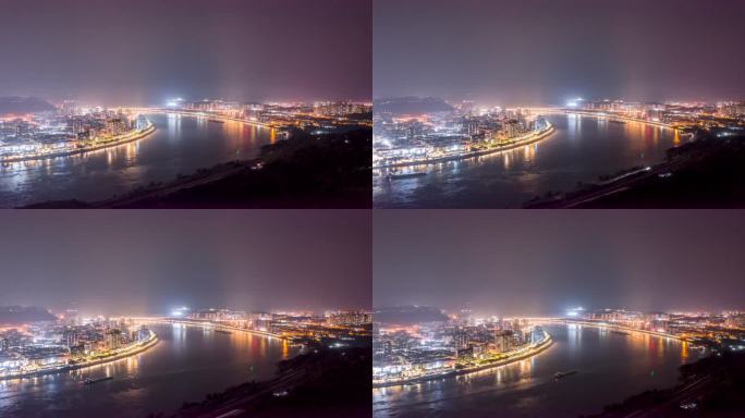 4k航拍重庆城市夜景江津夜景风光