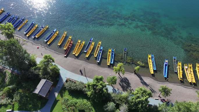 航拍泸沽湖里格村 高原湖泊泸沽湖