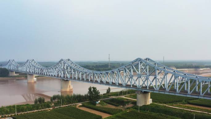 东营黄河铁路桥航拍4K视频