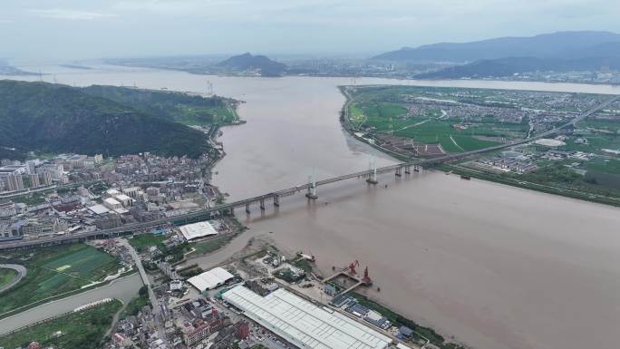 瓯江七都大桥航拍温州城市素材
