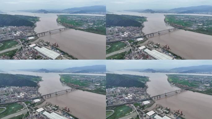 瓯江七都大桥航拍温州城市素材
