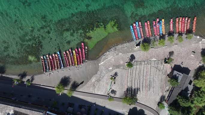 航拍泸沽湖大落水村 高原湖泊泸沽湖