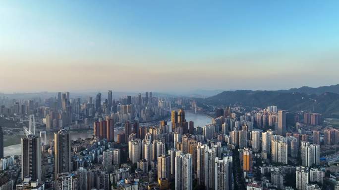 重庆地标晚霞日落夕阳航拍