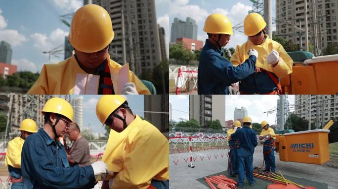 电力工人穿绝缘服实拍素材