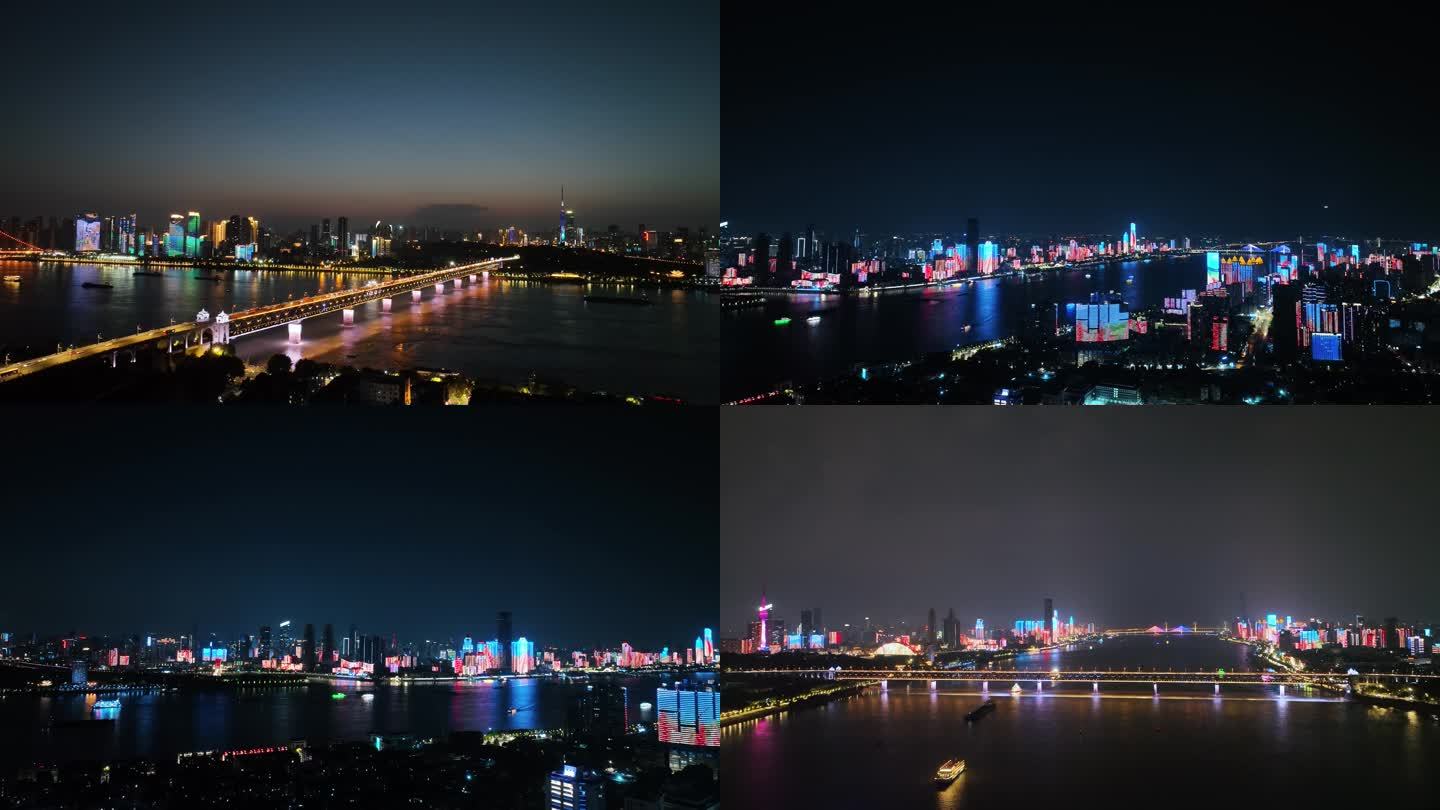 武汉城市夜景航拍黄鹤楼长江大桥夜景风光