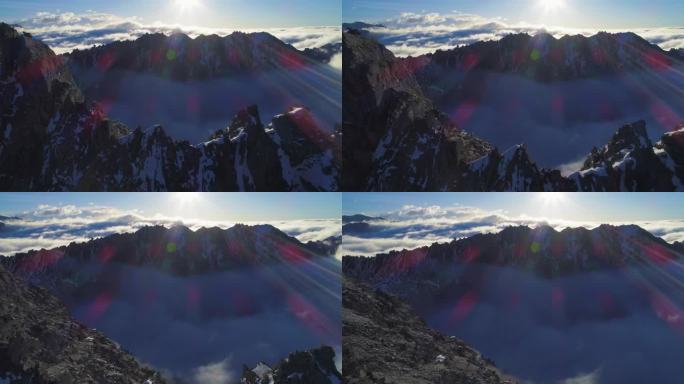 航拍川西雪山巴郎山日出美丽风景高原地貌