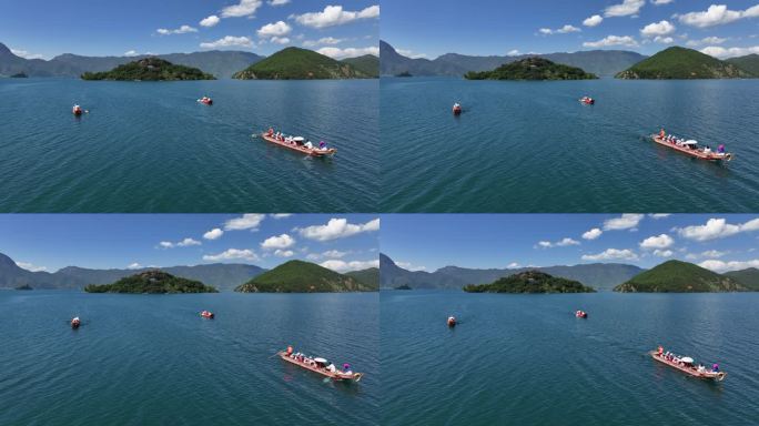 航拍泸沽湖大落水村 高原湖泊泸沽湖