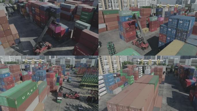 4K航拍新加坡港口集装箱