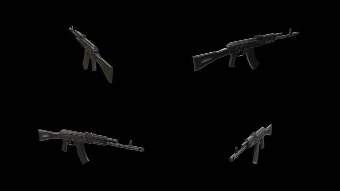 AK-74M自动步枪三维旋转透明背景动画