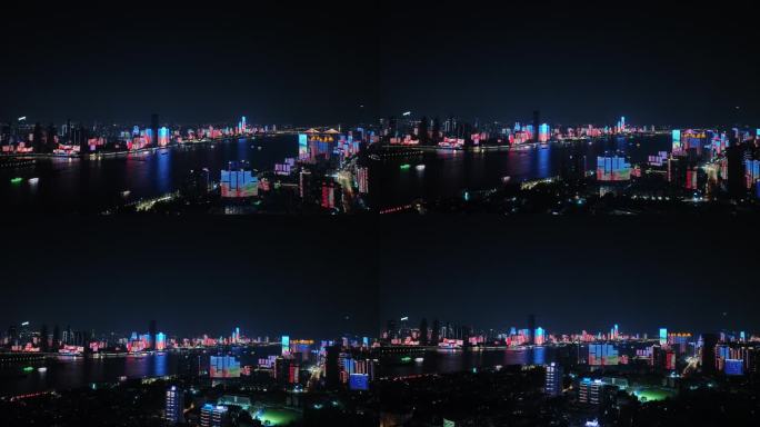 武汉夜景航拍长江两岸夜景城市夜晚建筑风光