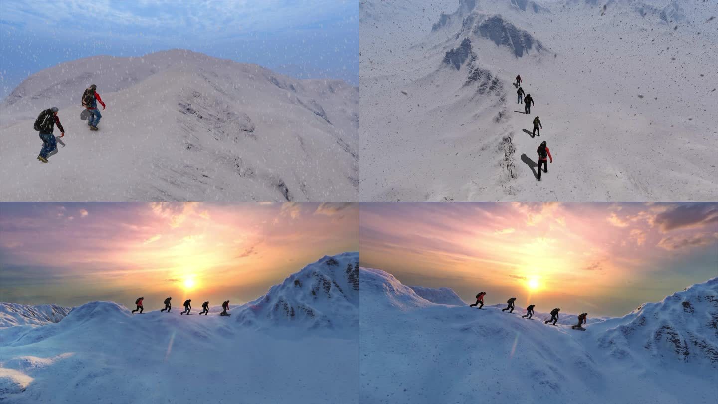 4K登山团队徒步攀登雪山团队合作团队精神