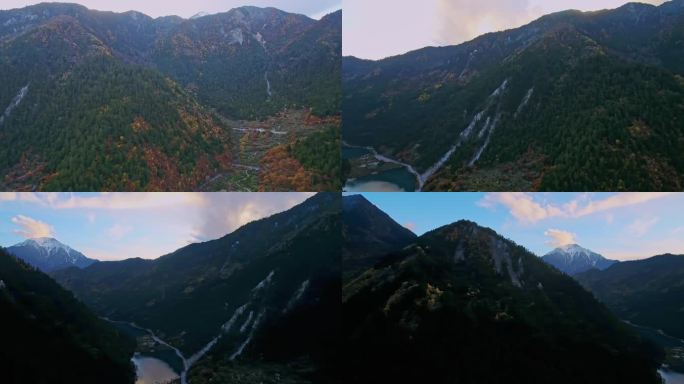 航拍九寨沟宝镜岩高山峡谷秋色