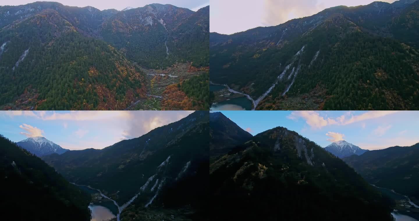 航拍九寨沟宝镜岩高山峡谷秋色