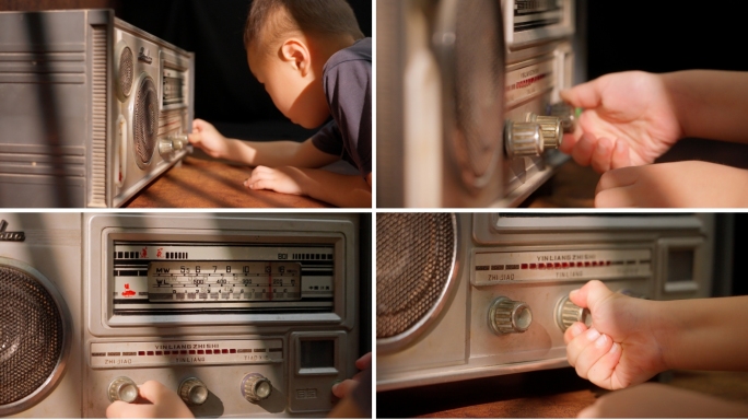 708090年代小孩打开收音机回忆记忆