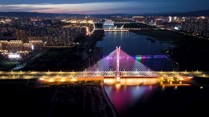 大同开源桥城市空镜夜景航拍