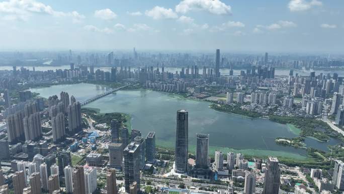 武汉武昌新区航拍城市建筑风光鸟瞰市区风景