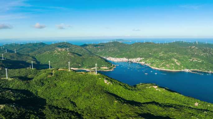 4K广东上川岛风力发电绿色能源航拍延时