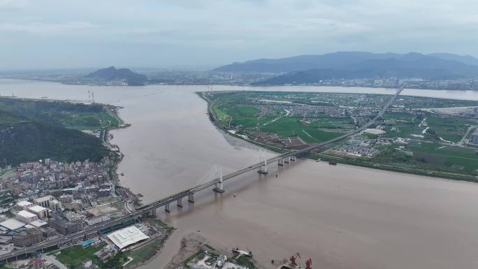 瓯江七都大桥航拍温州城市素材