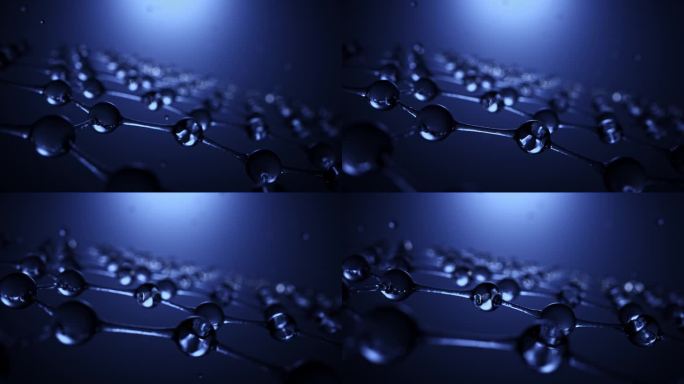 深蓝色化妆品抽象玻璃水分子三维广告动画