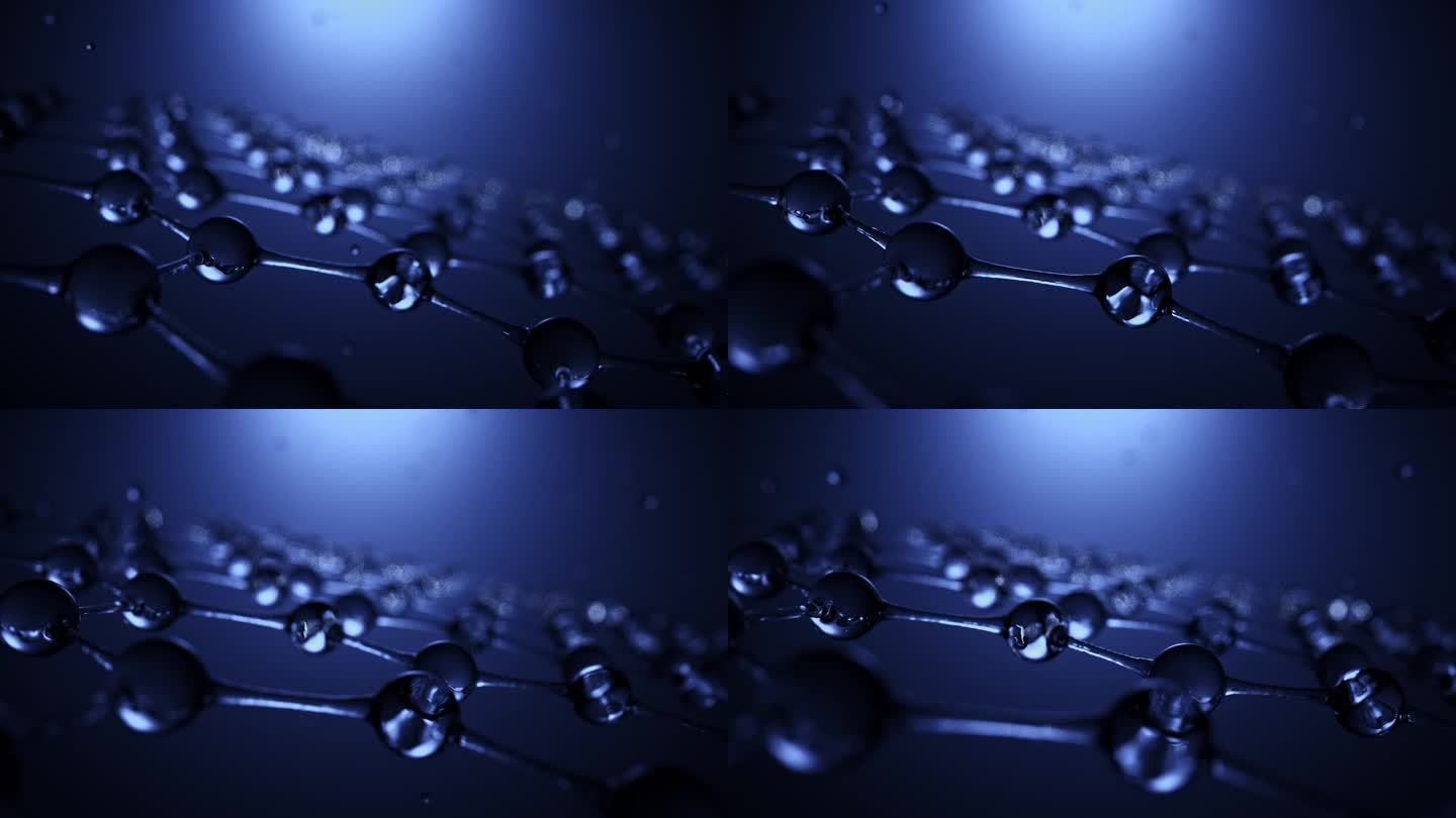 深蓝色化妆品抽象玻璃水分子三维广告动画