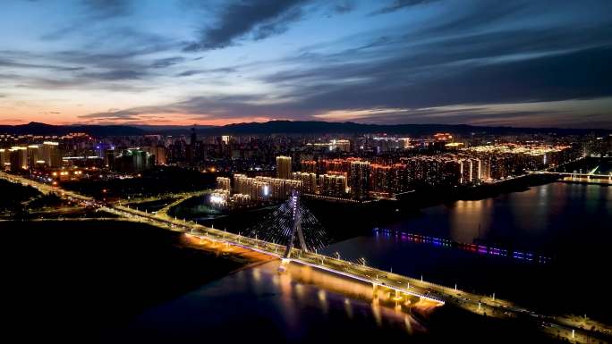 大同开源桥城市空镜夜景航拍