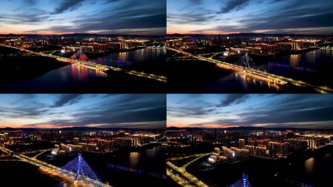 大同开源桥城市空镜夜景航拍