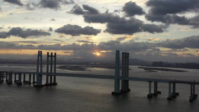 泉州湾跨海大桥台风晚霞航拍