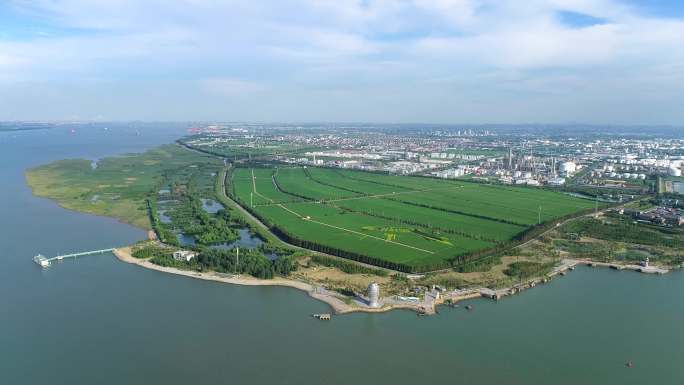 航拍张家港湾长江生态湿地张家港生态保护