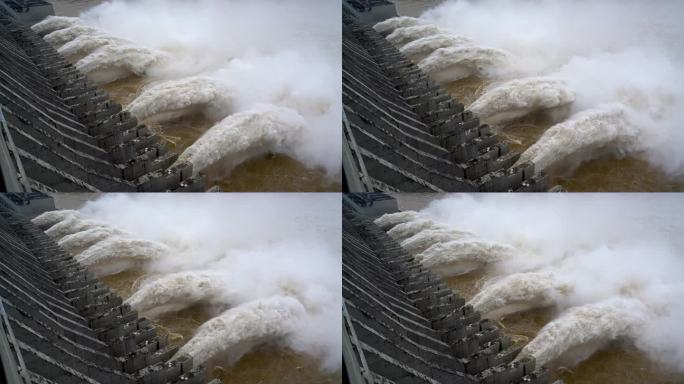 气势磅礴的三峡大坝泄洪