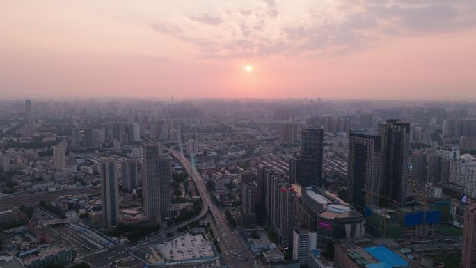 郑州京广铁路解放路立交桥日落