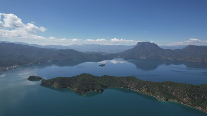 航拍泸沽湖蒗放村 高原湖泊泸沽湖