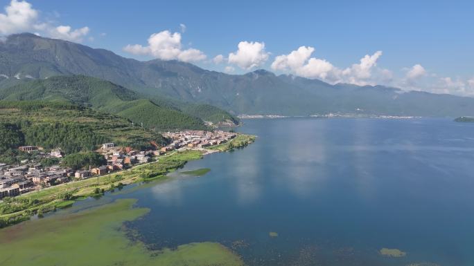 航拍泸沽湖蒗放村 高原湖泊泸沽湖