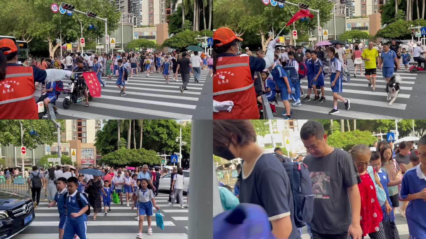 深圳学生上学放学高峰期过马路拥挤