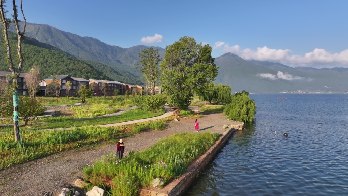 航拍泸沽湖蒗放村 高原湖泊泸沽湖