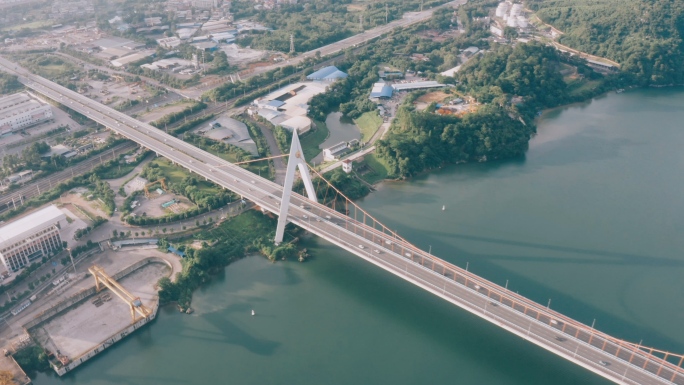航拍柳州鹧鸪江大桥与柳江风光合集