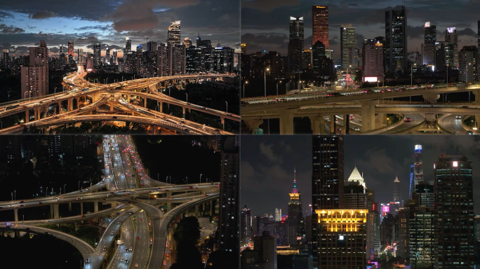 【4K60帧】上海延安东路立交桥夜景航拍