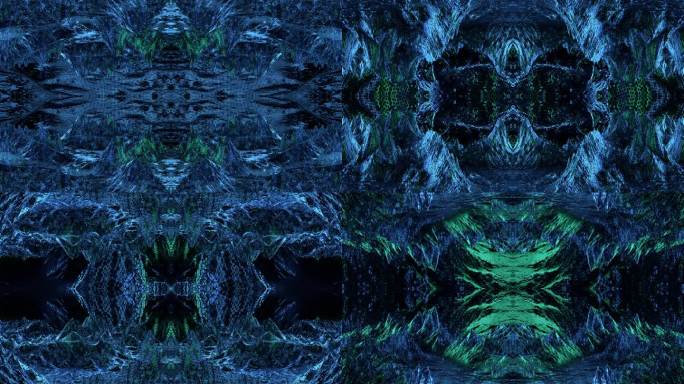 【4K背景】蓝绿奢华碎片镜像迷幻分形空间